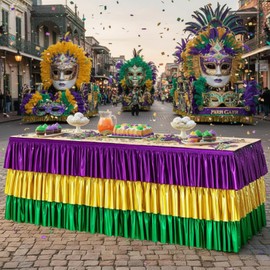 Hillsuren Mardi Gras Party Decoration 71'' x 30'' Purple Green Gold Banner for Table Skirt Decor Metallic Fabric Backdrop Banner for Mardi Gras Parade Floats Carnival Birthday Party Outdoor Decoration
