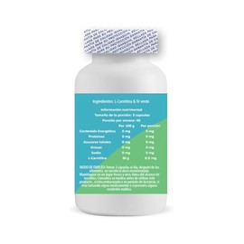IsaaQuim L-Carnitina con T Verde  120 Cpsulas de 600 mg  40 Porciones de 3 Cpsulas  Por Porcin 0.9 g de L-Carnitina  Suplemento Alimenticio Sin...    