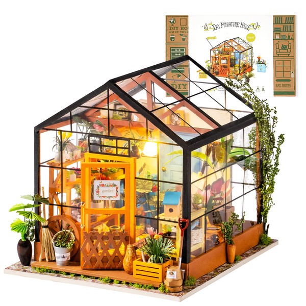 Rolife DIY Miniature Dollhouse Kit,Green House with Furniture and LED,Wooden Dollhouse Kit,Best Birthday and Valentine's Day Gift for Women and Girls