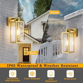 Tipace Outdoor Wall Lantern 2 Pack Gold Exterior Wall Sconce with Clear Glass Shade Wall Mount Lights for Entryway,Porch,Doorway(Bulb Not Included)