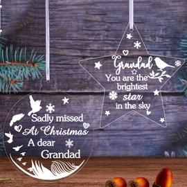 2 Pieces Christmas Tree Grave Grandad Memorial Ornament Acrylic Bauble Robin Ornaments Hanging Gifts with Ribbon Memory Plaques Remembrance Keepsake for Remembering Grandad