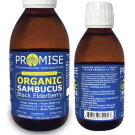 Promise Organic SAMBUCUS Black Elderberry, Relieve symptoms of colds and flu’s, 6000 mg, Made in Canada (300ml)