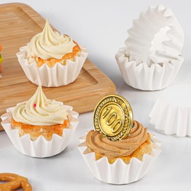 Caperci Heavy Duty White Mini Cupcake Liners 200 Counts - Grease-Resistant Paper Muffin Baking Cups, Odorless, No Muffin Pan Needed, Easily Peels (White)