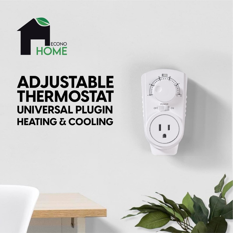 EconoHome Adjustable Thermostat - Universal Plugin Heating & Cooling Thermostat