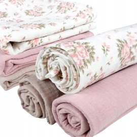PLUMERI Muslin Squares Baby 70 x 70 cm, Set of 3, Flowers, Pink, Cappuccino, 100% Cotton Muslin 120 g/m², Oeko-Tex Certified, Burp Cloths, Muslin Cloths, Gift for Birth