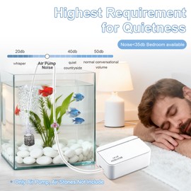 Boxtech Ultra Quiet Aquarium Air Pump, 2W Energy Saving, Low Noise Oxygen Pump for 1-30 Gallon Freshwater and Saltwater Tanks (Only Air Pump)