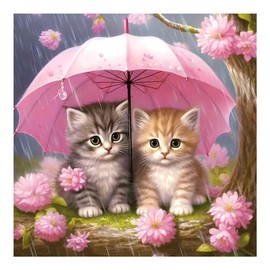 FHBUBPUP Diamond Painting Kits for Adults, Cat Diamond Art Kits, Full Drill Round Gem Art, DIY Flower Paint with Diamond Beads Crafts for Home Wall Decoration Gifts 12x12 inch