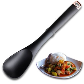 Nonstick Slotted Basting Spoon Utensil - Hard Wearing Black Nylon, Rose Gold Handle Hanger. Heat Resistant to 210°C. Unique Integrated Tool Rest for Extra Hygiene. Taylors Eye Witness