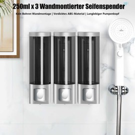 SH-RuiDu 3-in-1 Soap Dispenser No Drilling 3 Chambers Wall Mounted Shower Soap Dispenser Shampoo and Conditioner Dispenser 250 ml x 3 Shower Gel Dispenser with Key Lock for Bathroom, Kitchen, Hotel