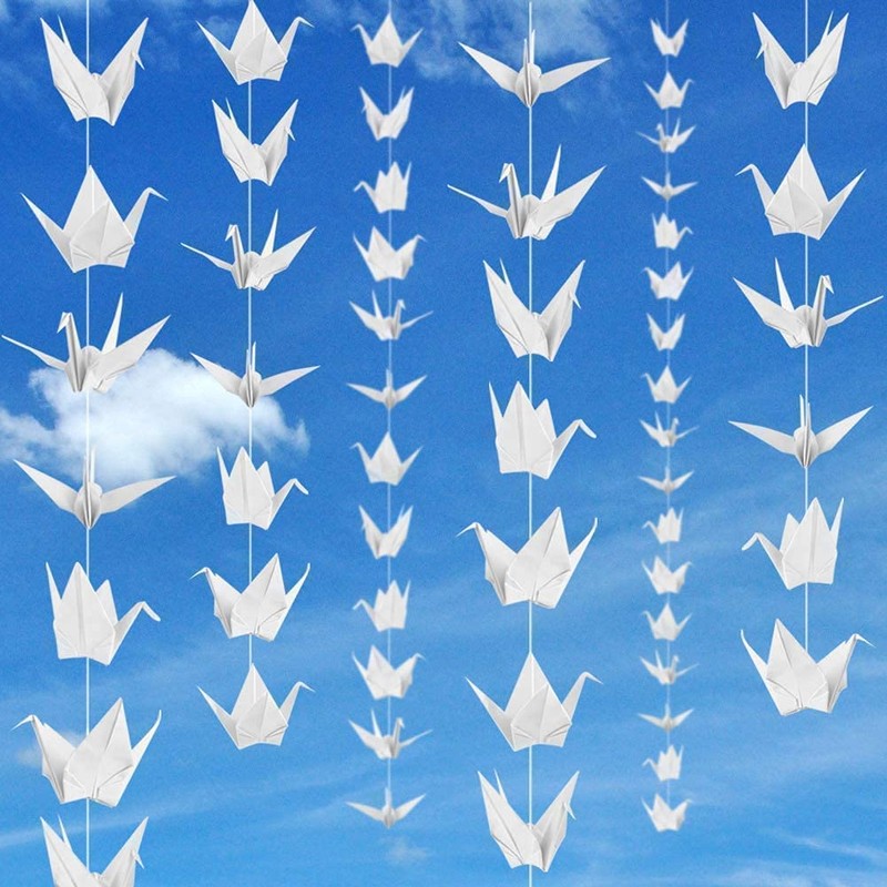 10Strings 5.9" Big Size Premade White Origami Paper Cranes Garlands