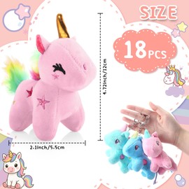 Huquary 18 Pcs Mini Stuffed Animal Keychain, Plush Dolls Aesthetic Keychains for Classroom Backpacks Back to School Gifts Bag Fillers Gift Baby Shower Birthday Party(Unicorn)