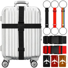 8 Pcs Correas de Equipaje Correas Ajustables para Maletas con Correas Elásticas Conectoras y Etiquetas de Equipaje de Aluminio Accesorios de Viaje