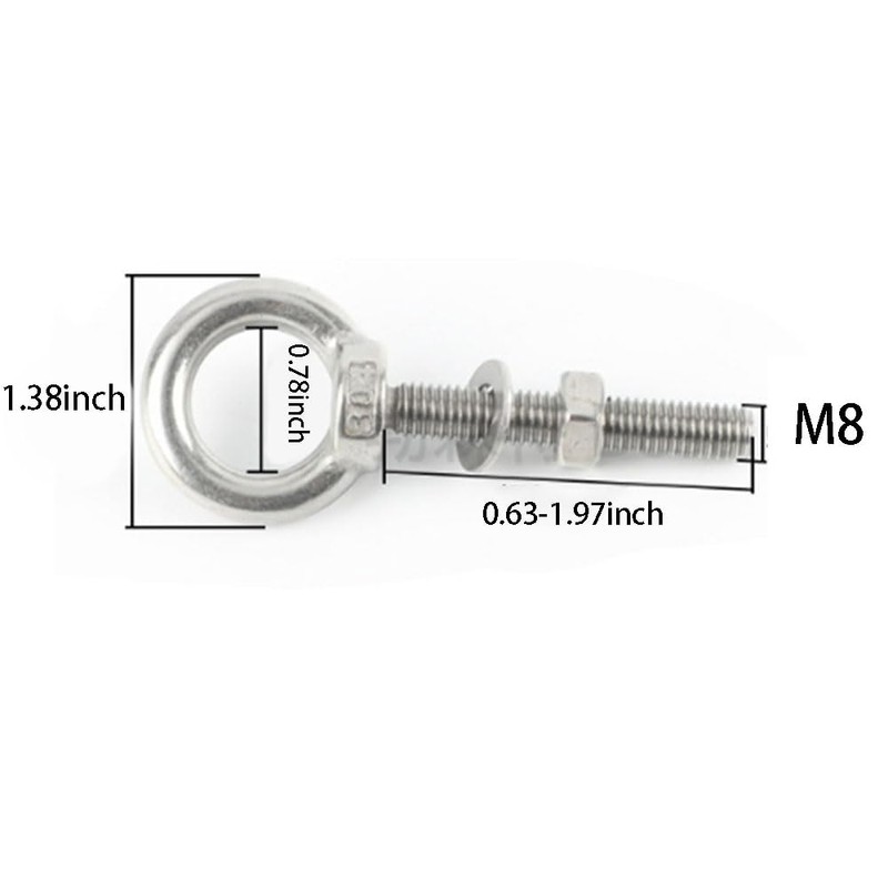 6Pcs Eye Bolts, M8 Eye Bolt,Eye Bolts Heavy Duty for