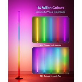 YIKBIK 2PCS RGB+W Corner Floor Lamp, 65" Color Changing 24V LED Floor Lamp with Cool White Bluetooth APP Remote Control Music Sync Modern Stand Lamp 16 Million DIY Colors for Living Room Bedroom