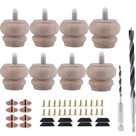 Txcucc 2 Inch Wooden Unfinished Bun Feet for Dresser Legs Couch Sofa Cabinet Ottoman DIY Replacement Wood Furniture Legs Set of 8 M8 Bolt Screw in (2”)
