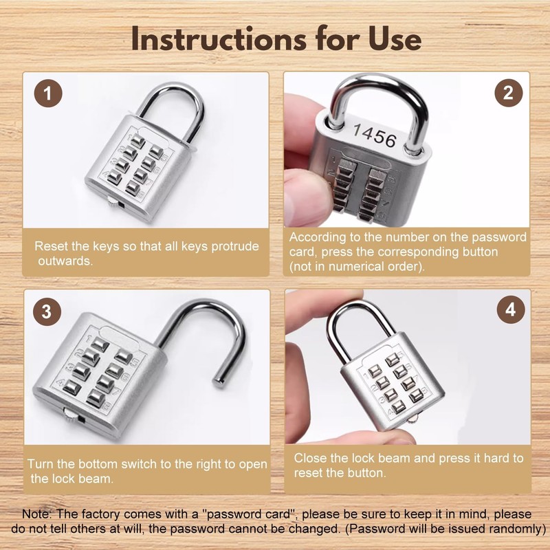 MroMax 1Pcs 8-Digit Combination Padlock Push Button Lock for Locker