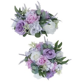 BLOSMON Lila Flores Artificiales Decoración 2 Piezas 24,1 cm Bolas de Flores Falsas Arreglos para Centros de Mesa en Casa - Boda Lila Blanco Rosa Lavanda Arreglos de Flores de Seda Falsa