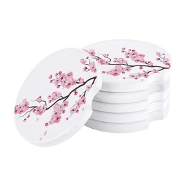 Vibiliyou Set of 2 Pack,Car Coasters for Drinks Sakura Japan Flower Durable Absorbent Ceramics Car Accessories Easy Removal of Auto Cup Holders Ideal for Housewarming,Kitchen and Bar Decor