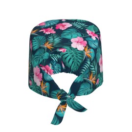 Hawaii Hawaiian Flower Leaf Adjustable Working Cap Breathable Unisex Women Men Elastic Bandage Tie Back Hats Scrub Nursing Doctor Surgeon Cap
