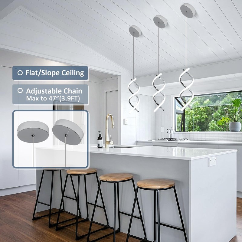 CANEOE Spiral Led Pendant Light Fixture,15W Cold White Light Modern