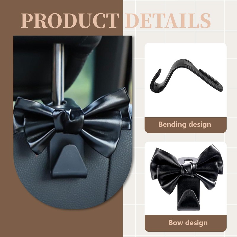 TELAIN 2-Pack boot organiser, Car Hook cute Bow Headrest Hanger