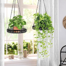PIKAMAO Plant Hanger Indoor Outdoor 2 Pack, Hanging Planter for Indoor Outdoor Plants, Hanging Plant Holder Shelf, Plant Hanging Basket, Decorative Metal Plant Holder