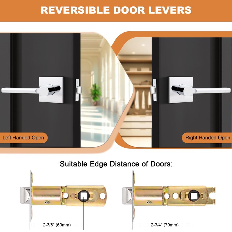 Probrico Square Polished Chrome Passage Door Handle Heavy Duty Keyless