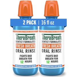 TheraBreath – Fresh Breath Oral Rinse – Icy Mint Flavor – Dentist Formulated – No Stinging or Burning – Stops Bad Breath – Gluten-Free – Certified Kosher – 16 Ounces – Two-Pack