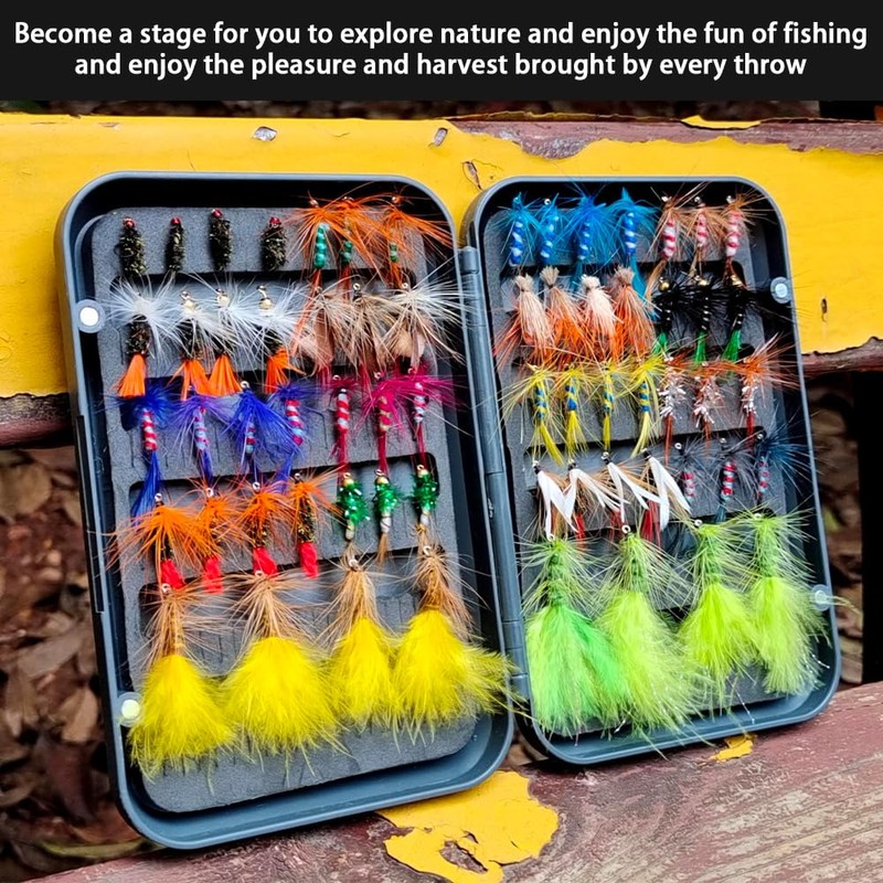 Fly Fishing Flies Kit with Fly Box, 64 Fly Fishing