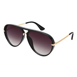 EDGEIWEAR Designer Inspired Fashion Aviator Sunglasses for Men Women Flat Gradient Lens UV Protection 53114-FLAP-1(BLK.ap)