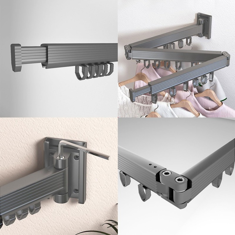 KLEVERISE Retractable Clothes Drying Rack, Wall Mounted Foldable Laundry Clothes