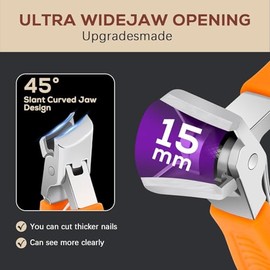 Alicates para Uñas de Pie, Cortauñas Profesional, Alicates para Uñas Gruesas, Kit Manicura y Pedicura, Acero Inoxidable, Wide Jaw Anti-splash, Antideslizante, Ideal Adultos/Mayores (Naranja)