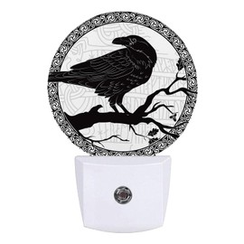 GANTINIR Crow Night Light Black Bird Night Lights LED Lamp Round Plug into Wall Nightlight with Dusk to Dawn Sensor Home Hallway Stairway Kitchen Decor
