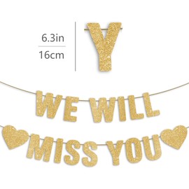 JunyRuny Pre-Strung We Will Miss You Gold Glitter Banner, Retirement Going Away Party Decorations, Farewell Gifts for Coworkers, Goodbye, Coworker Leaving, Good Luck Supplies Golden Decor