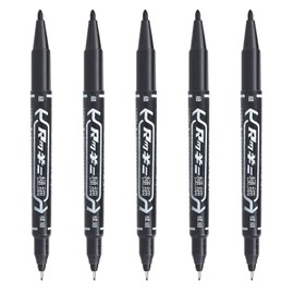 Tattoo Skin Scribe Pen Dual-Tip Marker Piercing Marking Surgical Tattooing (5 Pack, Black)
