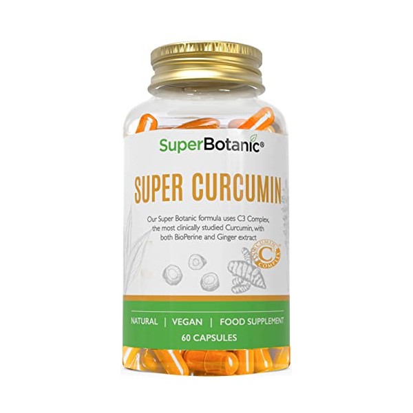 Super Botanic Curcumin Capsules 500mg 60 Vegan Capsules, Curcumin C3 Complex with Bioperine & Ginger Extract, 33,000mg Turmeric Supplements Equivalent, 100% Natural & Made in the UK