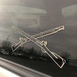 Military Infantry Branch Crossed Rifles 3x5 Tan Heavy Duty Die Cut Vinyl Window Sticker Decal