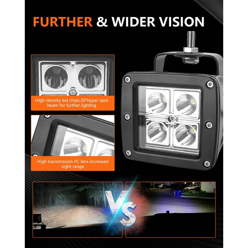 ADTOPI 3 Inch LED Spot Pod Lights and Hidden Front