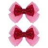 Hot Pink Mesh Ribbon Hair Bow Clips Barrettes 4" Glitter
