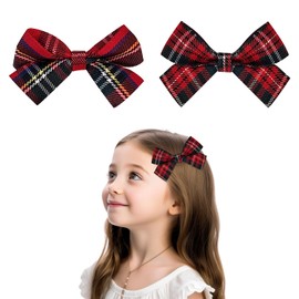AOVNA 2Pcs Tartan Bow Clips Red Plaid Hair Bow Festive Accessories Vintage Fabric Bow Clips Festival Occasion Party Birthday Hair Accessories for Girls