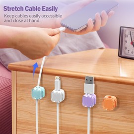 TiMOVO Magnetic Cable Clips,6 Pack Adhesive Cord Organizer for Desk Cable, Crystal Multi-Color Wire Cord Holder,Phone USB Charger Cable Holder for Desk Car Nightstand,White+Orange+Purple+Blue