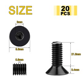 Wavanta 20Pcs M5 Bolts, M5 X 25mm Black Countersunk Bolts Screws, Flat Head Hex Socket Cap Screws, 304 Stainless Steel, Full Thread, with Hex Spanner