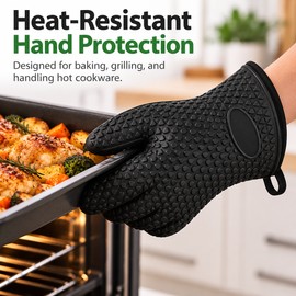 2-Piece Silicone Oven Mitt Set for Cooking – Heat-Resistant Cotton-Lined Gloves for Baking, BBQ and Grilling