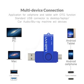 LEIZHAN USB Stick Type C Memory Stick 64GB Flash Drive OTG (On The Go) 2-in-1 USB C Memory Stick for Type-C Smart Phone and MacBook (64GB, Blue)