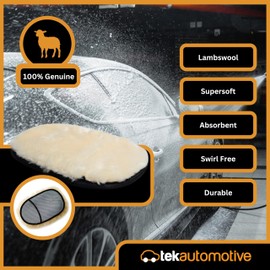 Tek Automotive Genuine Lambswool Car Wash Pad – Ultra-Soft Pile Prevents Swirl Marks & Marring, Durable & Absorbent, One Size Fits All with Mesh Hand Slot – Perfect for Detailing Enthusiasts
