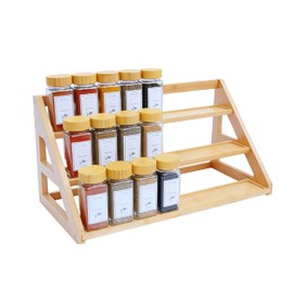Rasydyn Bamboo Spice Rack: Large Spice Shelf for Kitchen Countertop Pantry Cabinet Organizer, Holds 24 Spice Jars