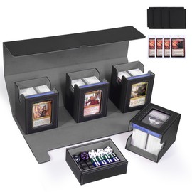 Trading Card Deck Box with Commander Display，5 in 1 MTG Storage Holds 400+ Double-Sleeved Cards，4 Deck Boxes & Dice Tray Included，Fits MTG, TCG, PTCG & Sports Cards