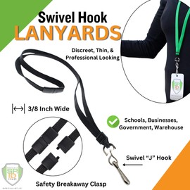 Specialist ID Bulk 100 Pack - Premium Breakaway Lanyards for ID Badges - Metal Swivel J Hook - 3/8” Wide - 36 Inch Length - Flat Woven (Assorted Colors)