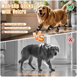 Alishomtll 2 Pairs Dog Socks Paws Stop Licking, Anti Slip Dog Grip Socks, Soft Paw Protectors with Adjustable Straps Velcro, Dogs Boots Shoe Sock for Indoor Hardwood Floors (Brown,M)
