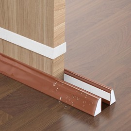 Lewondr Door Draft Stopper, 36 Inch Waterproof Under Door Draft Noise Blocker Weather Stripping Door Seal, Soundproof Cuttable Trapezoid Strong Adhesive Draft Stopper for Reduce Dust Air, Coffee